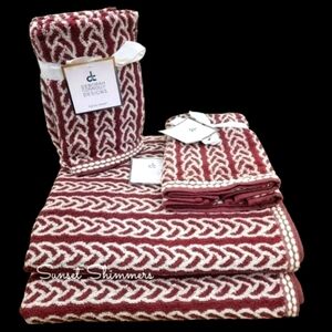 6 piece Bath Hand Tip Towel Set Heringbone Dot Deborah Connolly Quick Dry Cotton